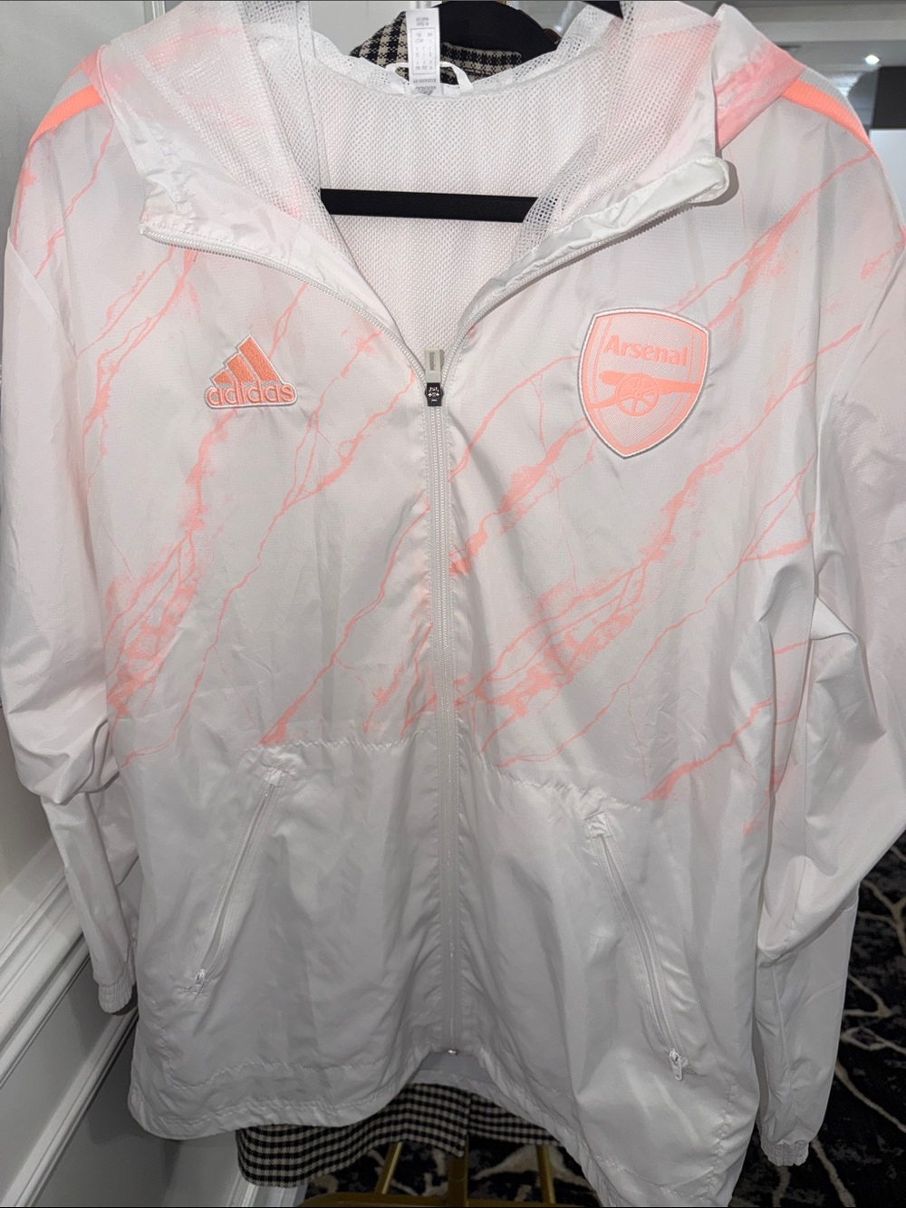 adidas White and Pink Arsenal Kids Raincoat